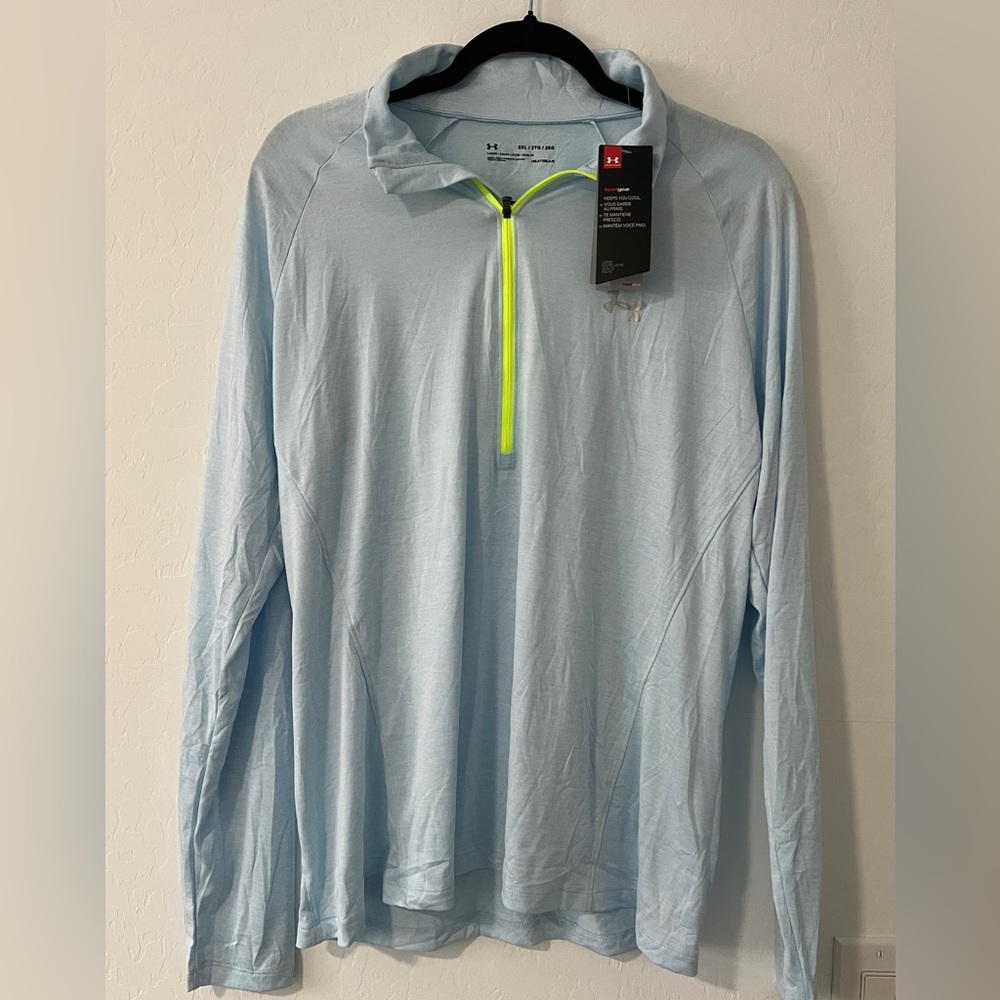 Under Armour Light Blue Performance Hoodie with Neon Green/Yellow Zipper